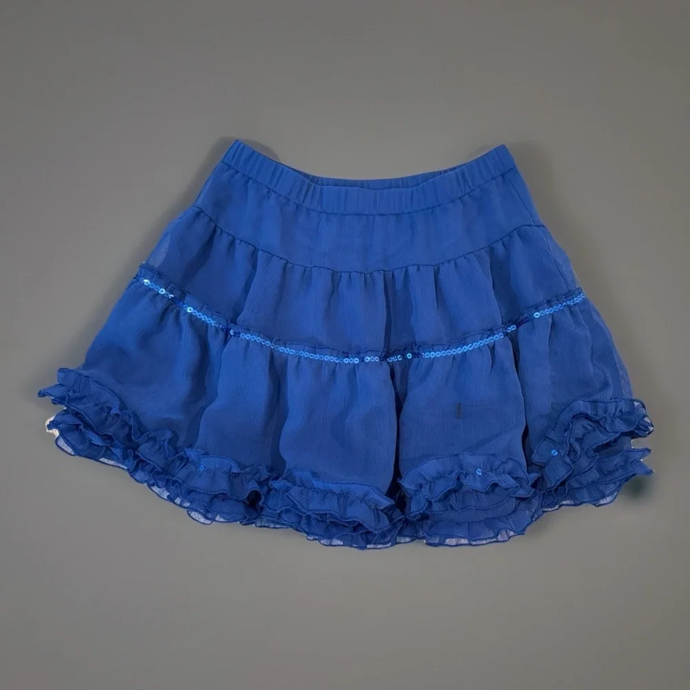 Justice Girls 10 Skirt Pull-On Tiered Mesh Ruffle Blue Casual Dressy